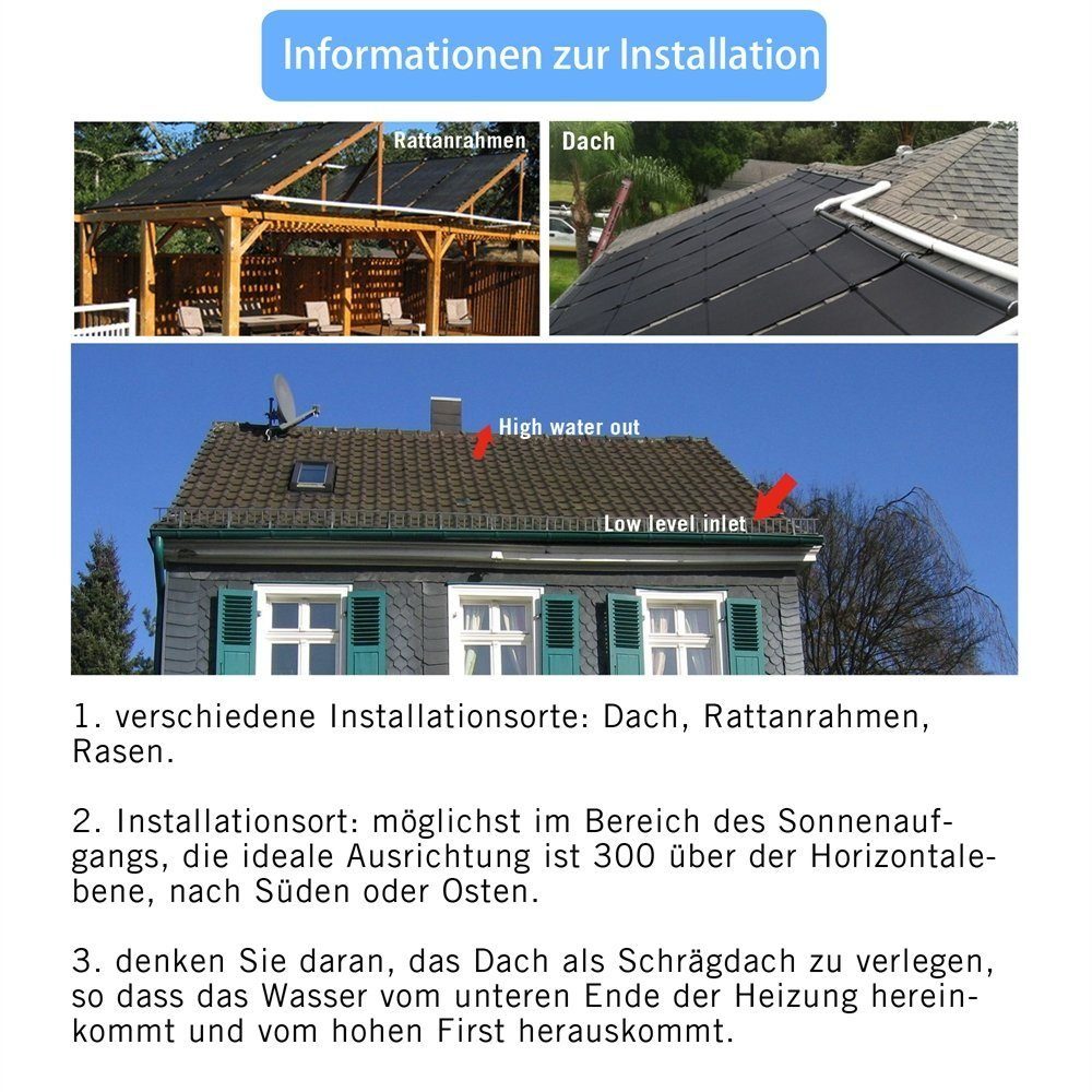 Melko Pool-Wärmepumpe Poolheizung Solarheizung 605x80CM Solarmatte Heizung Solarabsorber (Stück), Beliebig erweiterbar