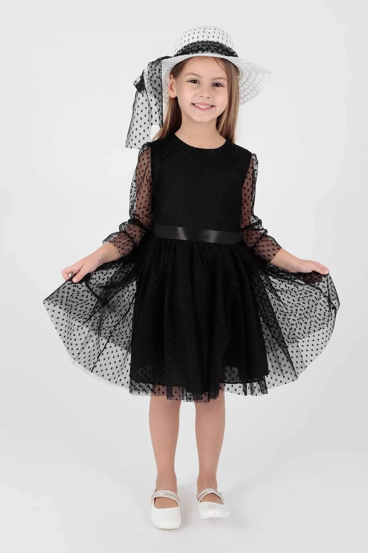 AHENGİM  Trendiges Abendkleid für Mädchen mit Hut und Tüllspitze Ak2228