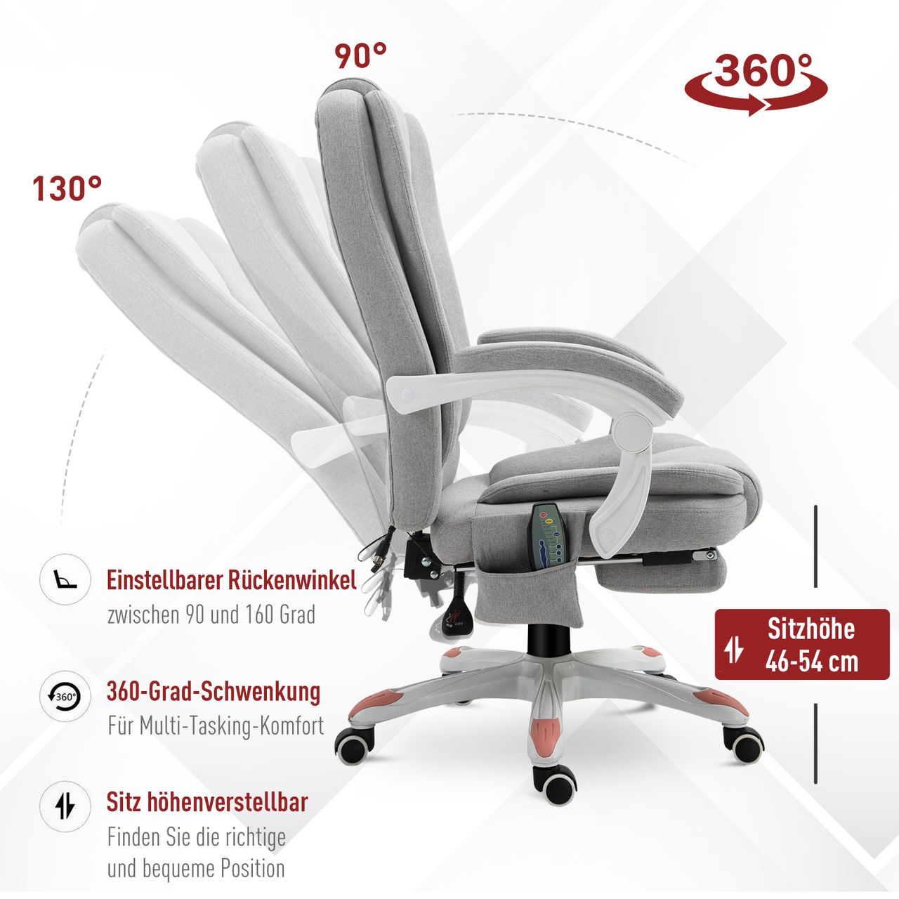 Vinsetto Massage Sessel Bürostuhl Gaming Stuhl Polyester Schaumstoff Nylon Grau