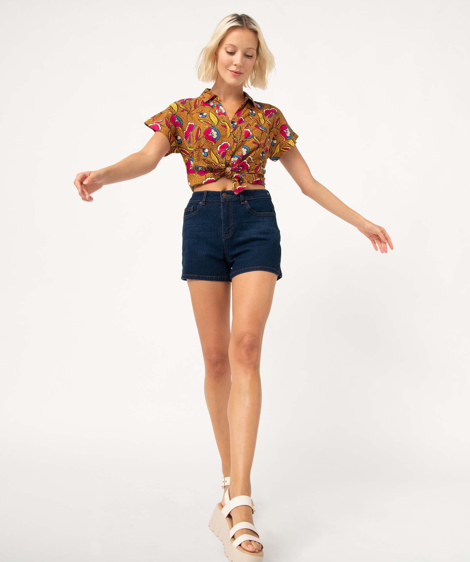 Chemise femme imprimée à manches courtes multicolore | GEMO