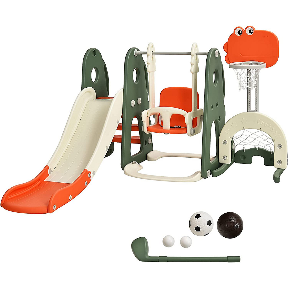 Rutsche 6 in 1 Spielplatz mit Schaukel & Fußballtor & Golfloch