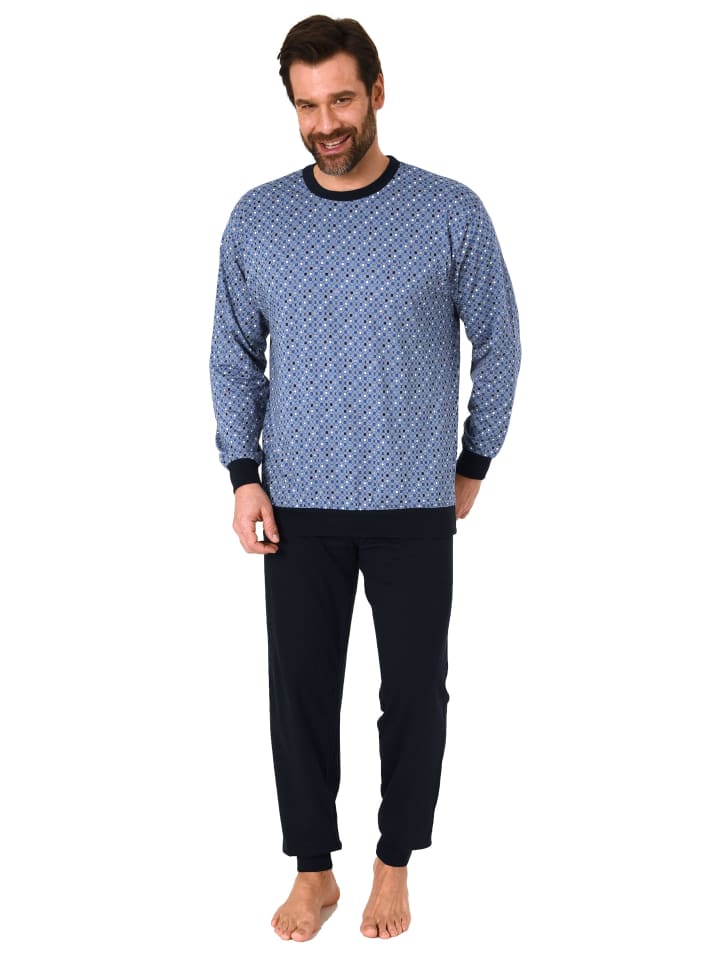NORMANN Schlafanzug langarm Bündchen - 66067 in blau günstig kaufen