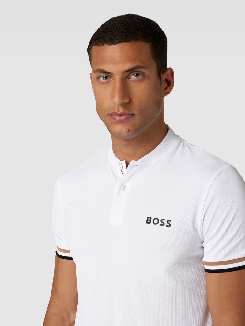 Slim Fit Poloshirt mit Stehkragen Modell 'Pariq' in weiß