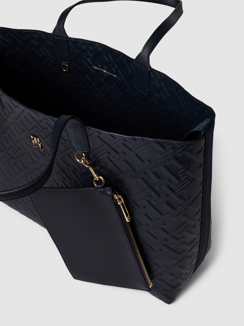 Shopper mit Allover-Logo Modell 'ICONIC' in marineblau