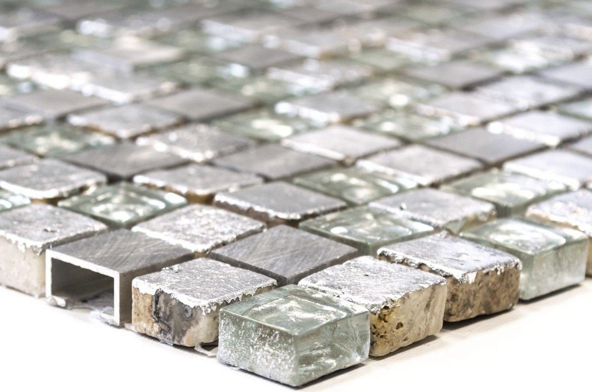 Mosani Mosaikfliesen Glasmosaik Aluminium Mosaik Mosaik silber glänzend / 10 Matten