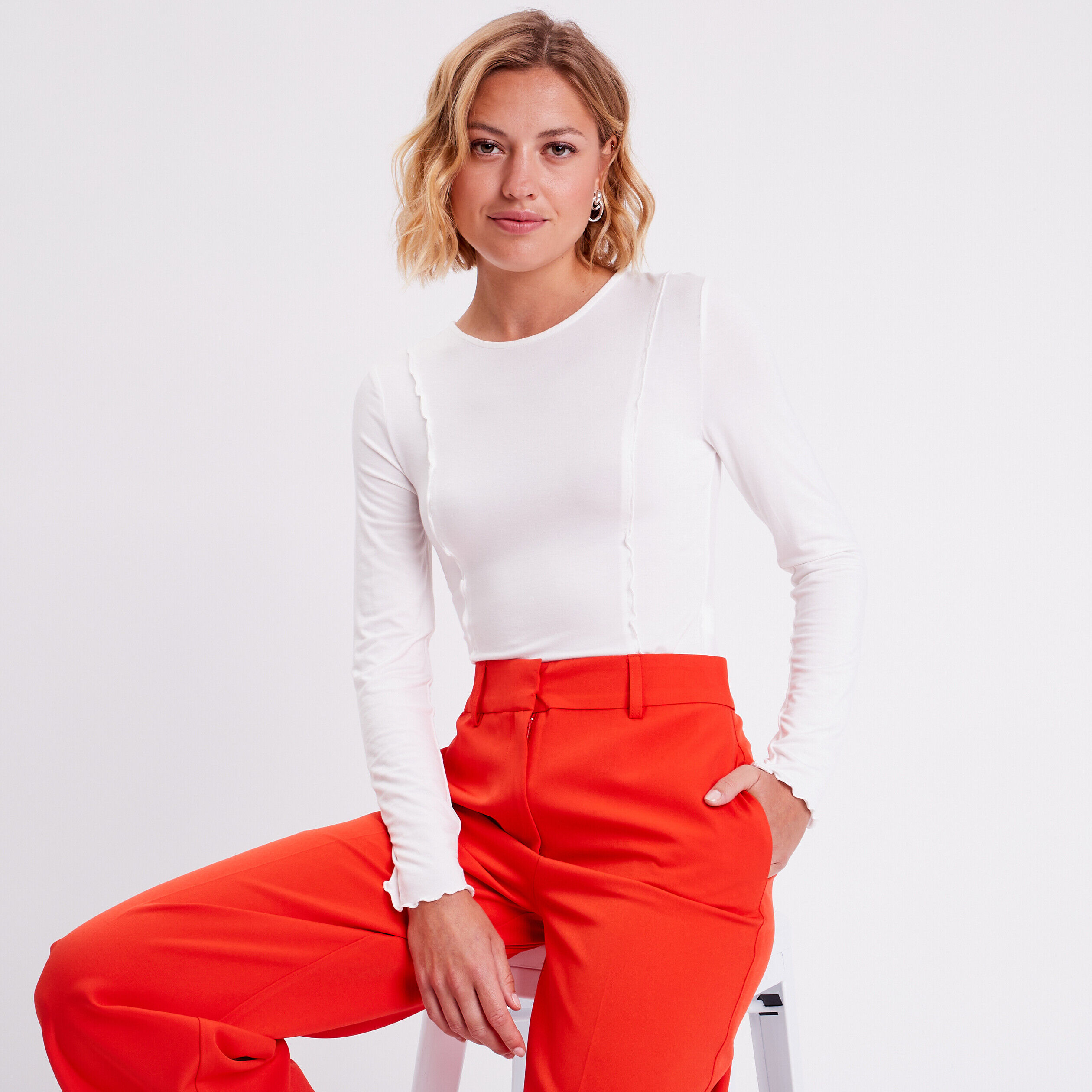 T-shirt manches longues blanc femme | Cache Cache
