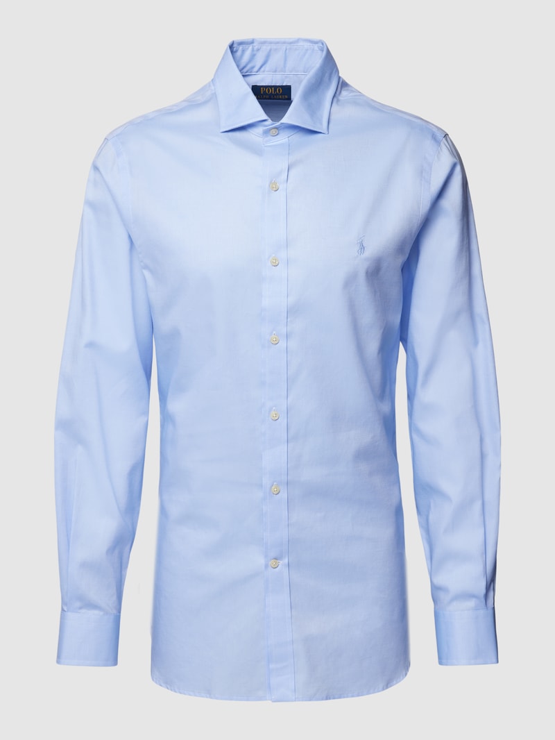 Slim Fit Business-Hemd mit Logo-Stitching in bleu