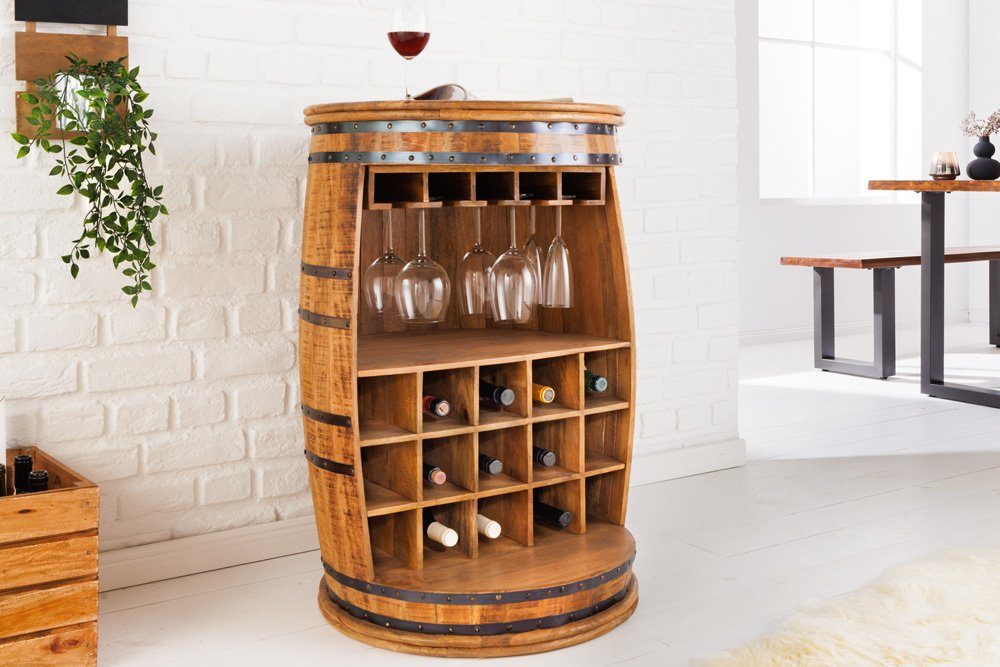 riess-ambiente Weinregal BODEGA 90cm natur, 1-tlg., Wohnzimmer · Massivholz · Schrank · Fass
