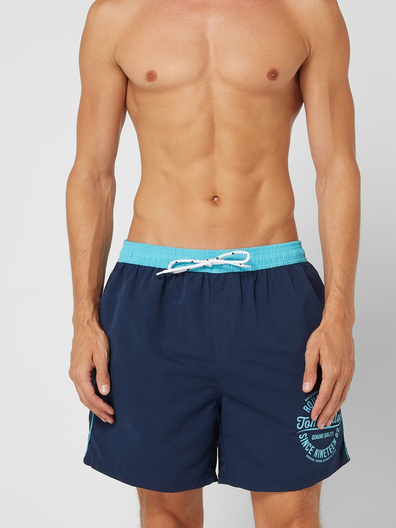 Badehose mit Label-Print in marineblau