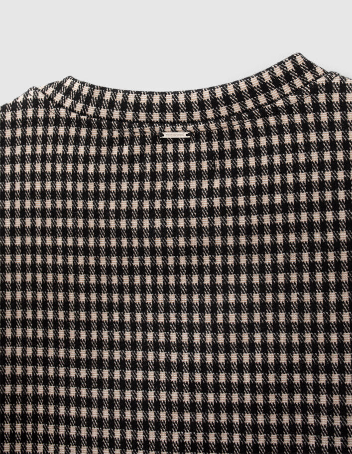 Sweat noir motif pied-de-poule beige fille
