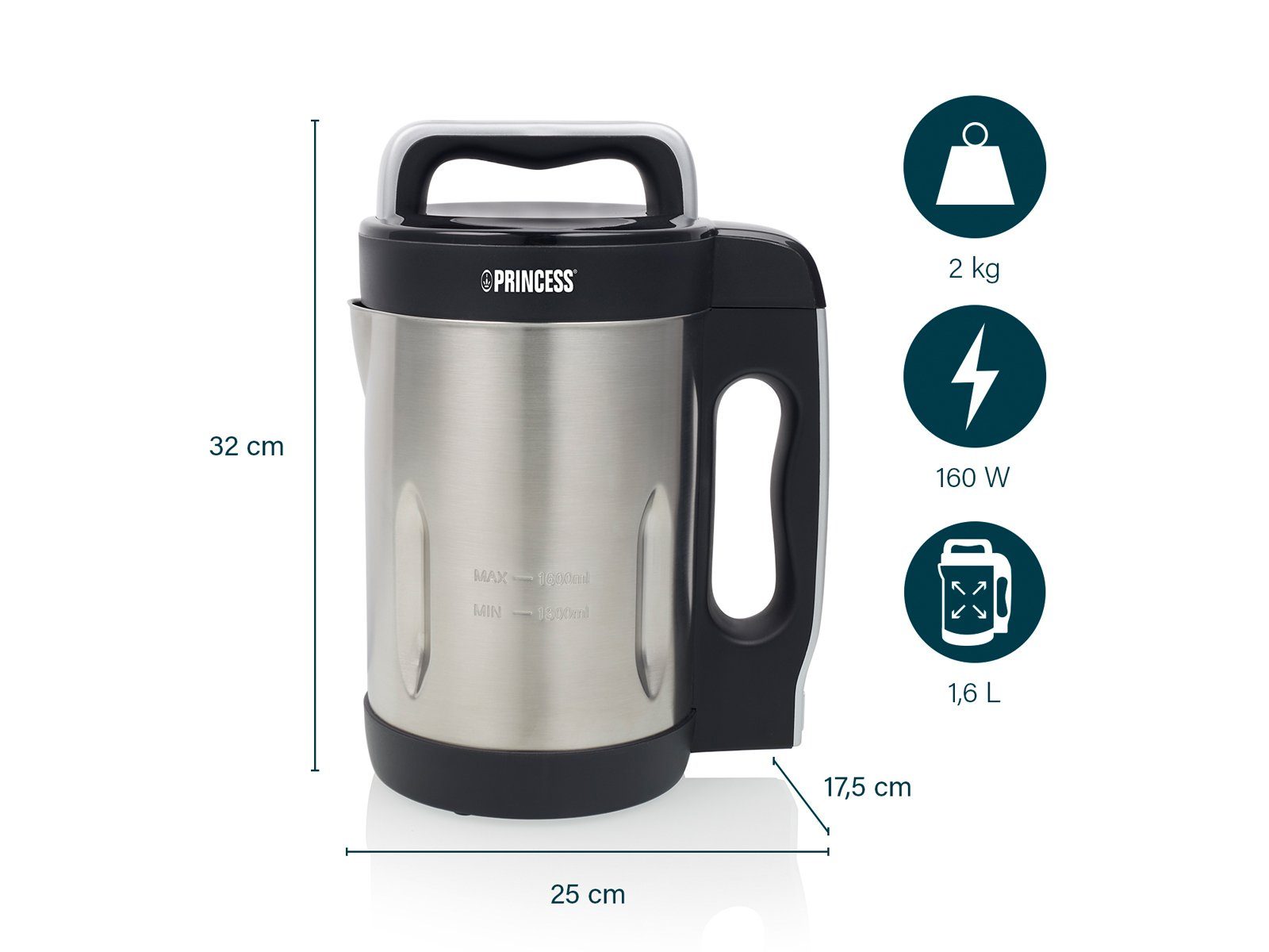 PRINCESS Multikocher, 1000 W, Digitaler Suppenkocher Standmixer Smoothiemaker Thermokocher Edelstahl