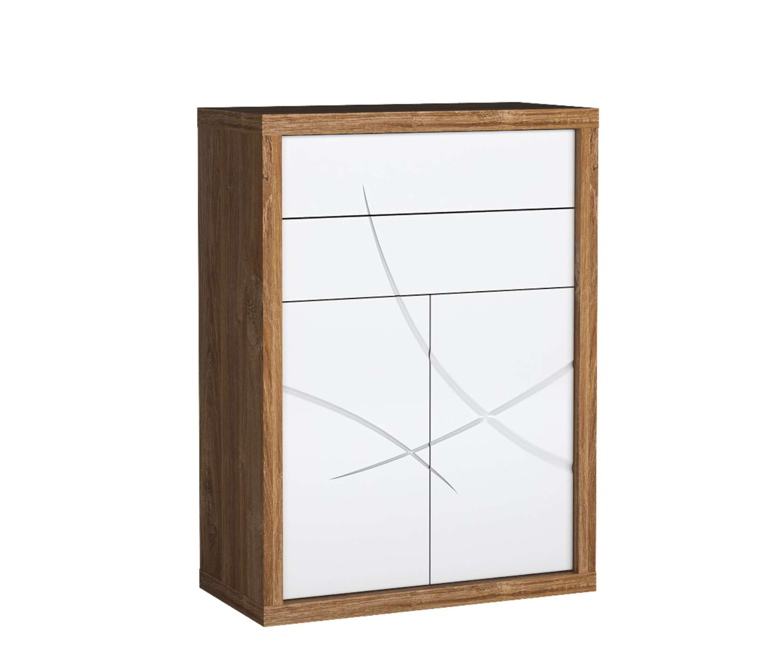 Stylefy Wohnwand Parisel Stirling Eiche Weiß Hochglanz, (Set (5-St), Wohnmöbel), 5-teilig, mit Push-to-Open, variabel stellbar, Modern Design