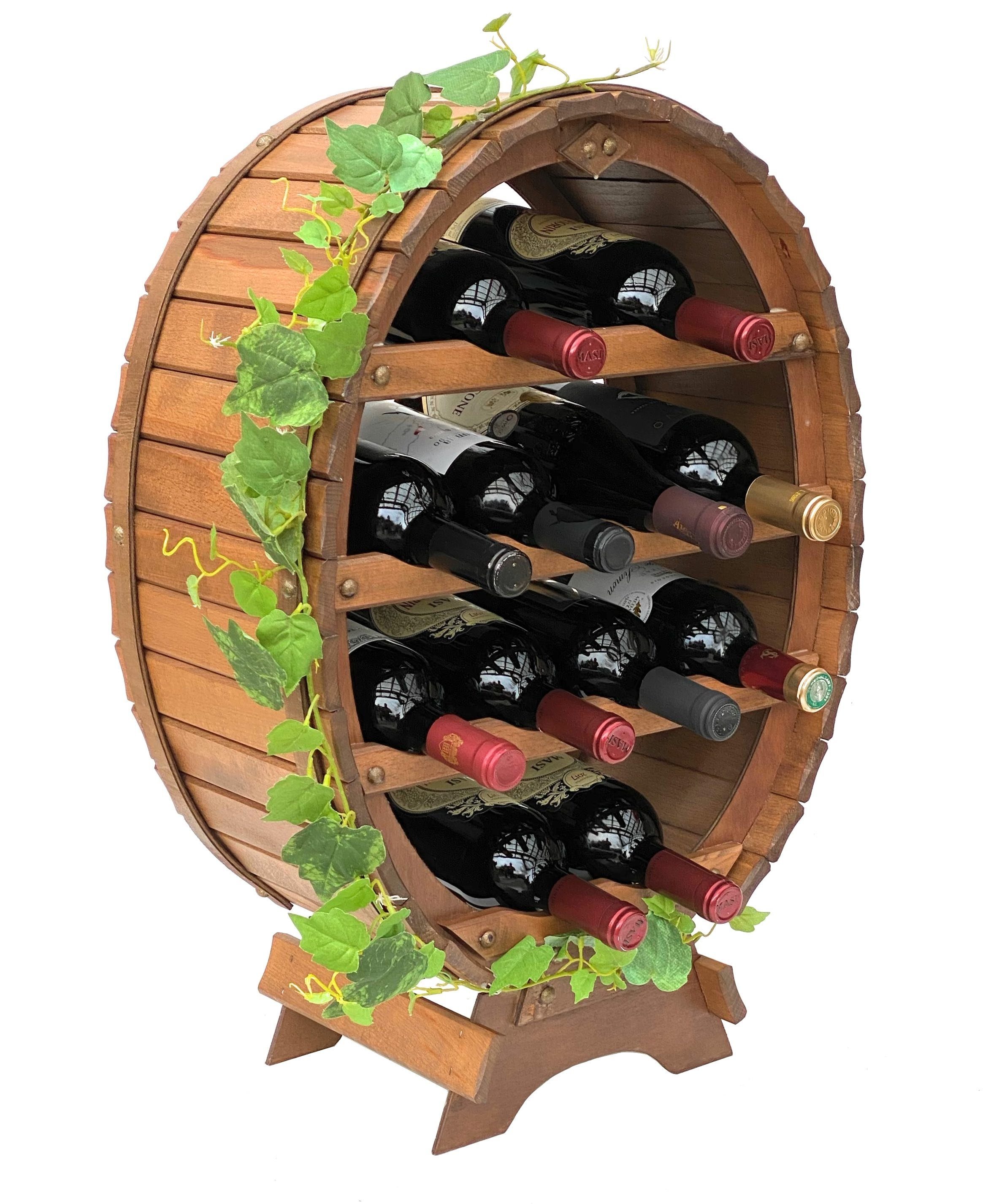 DanDiBo Weinregal Weinregal Holz Stehend Weinfass 12 Flaschen Braun gebeizt Flaschenregal Flaschenhalter Fass