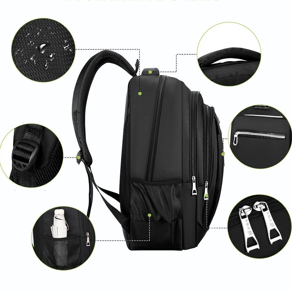 AKKEE Laptoprucksack Laptop Rucksack Rucksäcke Schulrucksack Wasserbeständig Laptoptasche (1Stk, 40L, Schulrucksack, mit Reißverschluss), für Business/Schule/Reisen/Frauen/Männer-Schwarz