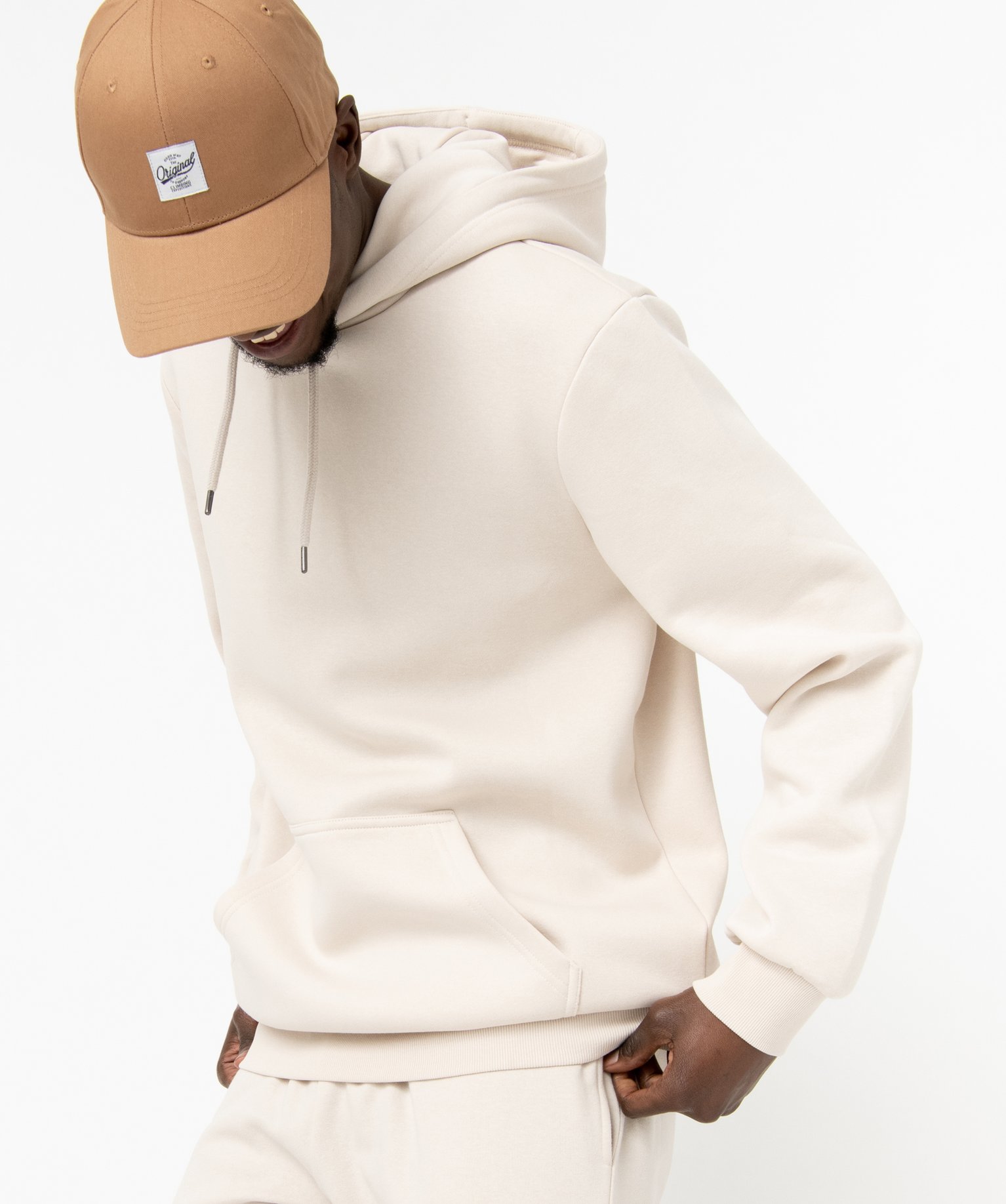 Sweat homme à capuche intérieur molletonné ecru | GEMO