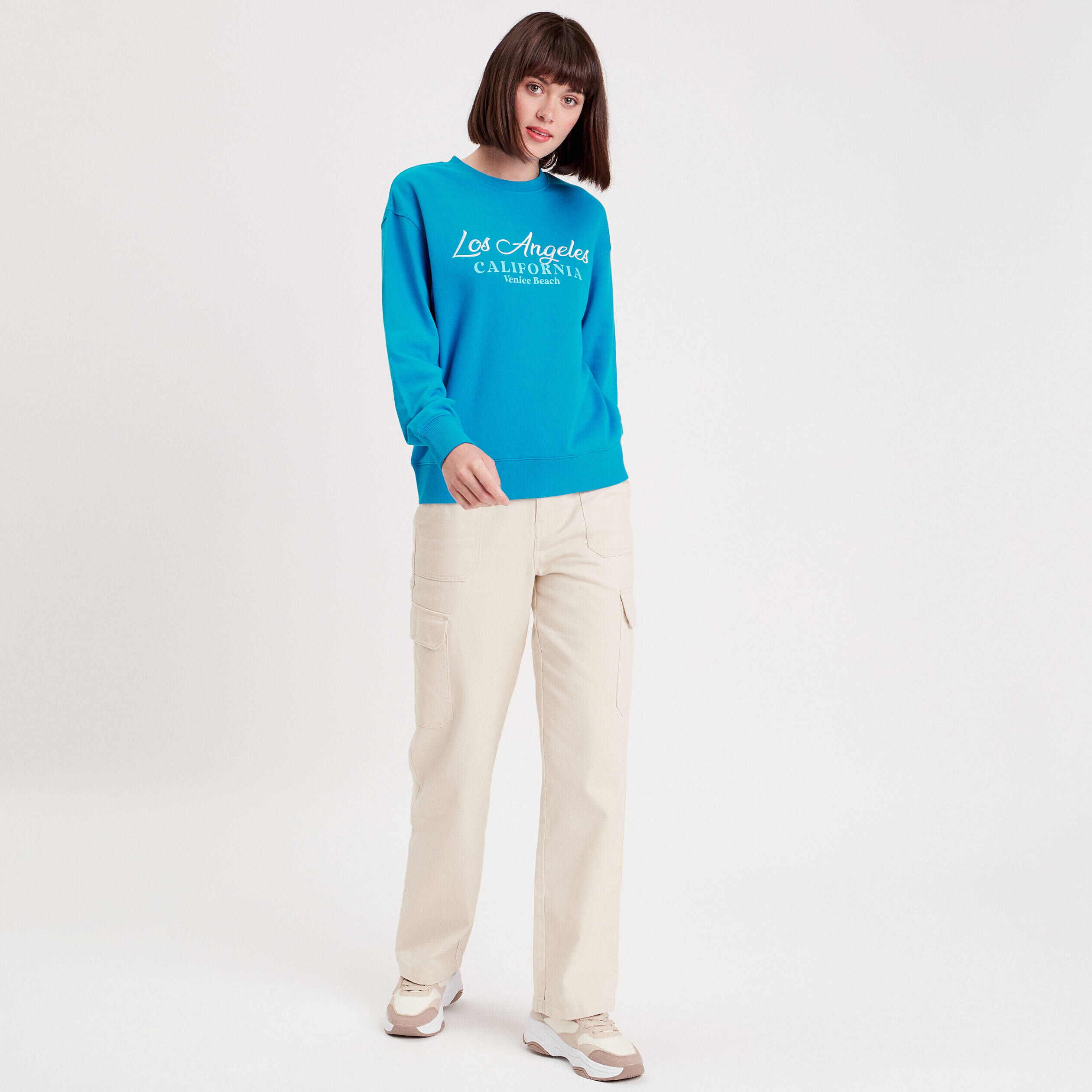 Sweat manches longues brodé bleu femme | Cache Cache