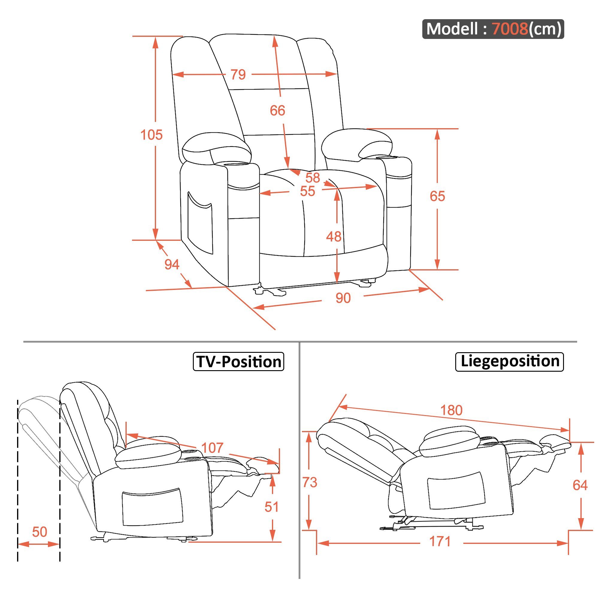 MCombo Relaxsessel M MCombo Relaxsessel mit Liegefunktion Fernsehsessel 7008