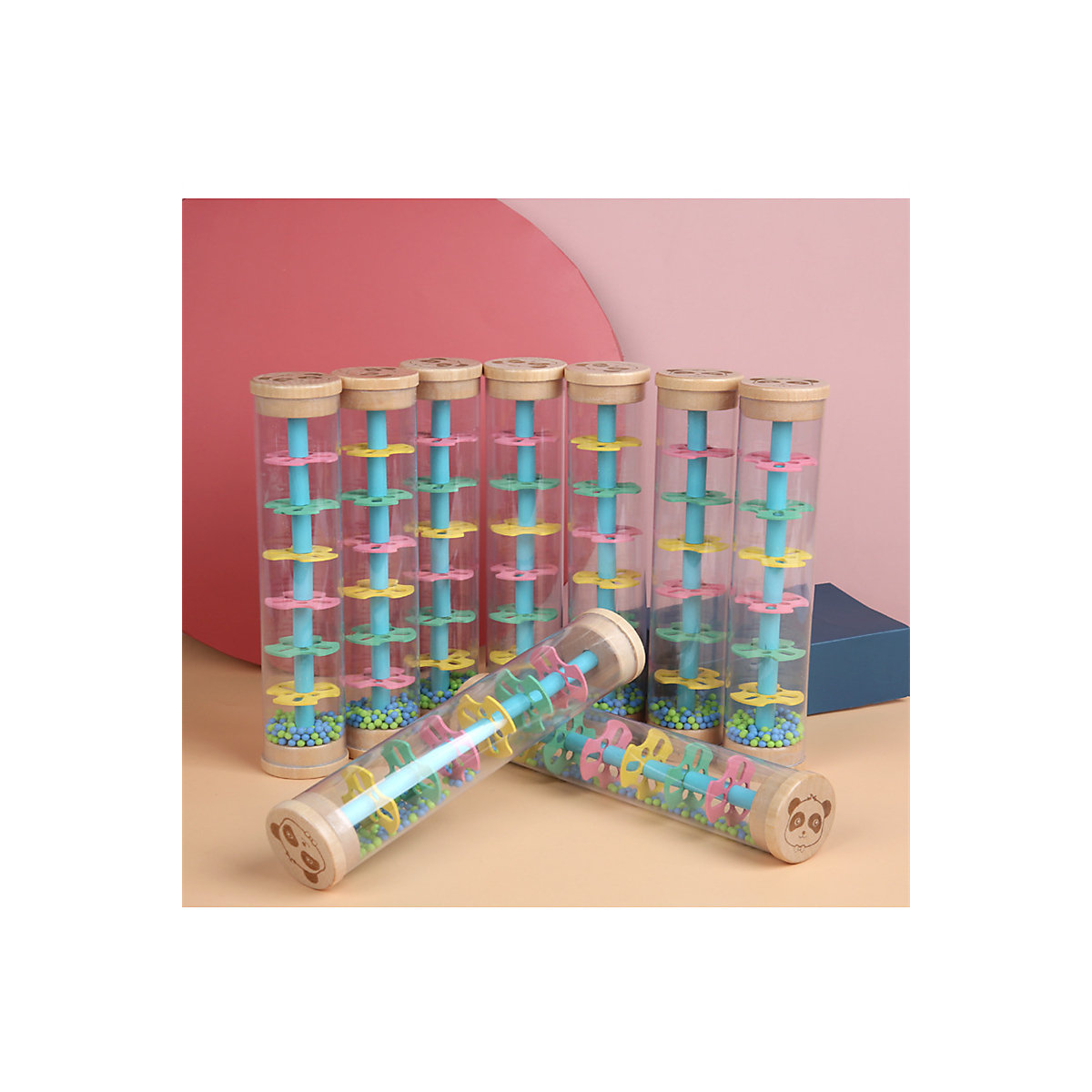 1PCS Rain Sound Tube Musik Früherziehung Musikinstrument Spielzeug 1PCS Regenbogenstab aus Holz für Kinder, simuliert Regengeräusche, Sanduhr-Quietscher Rhythmusinstrumente
