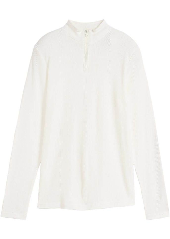 Langarmshirt aus Rippe mit Troyer-Kragen