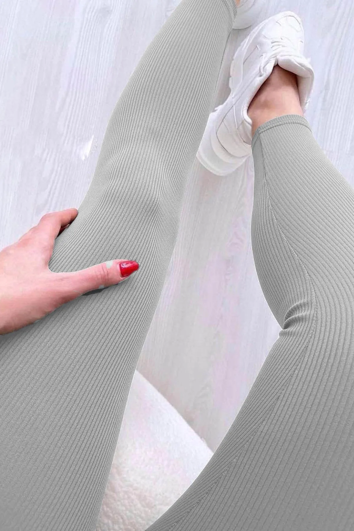Madmext  Gefärbte graue gerippte Damen-Leggings mit hoher Taille Mg1625
