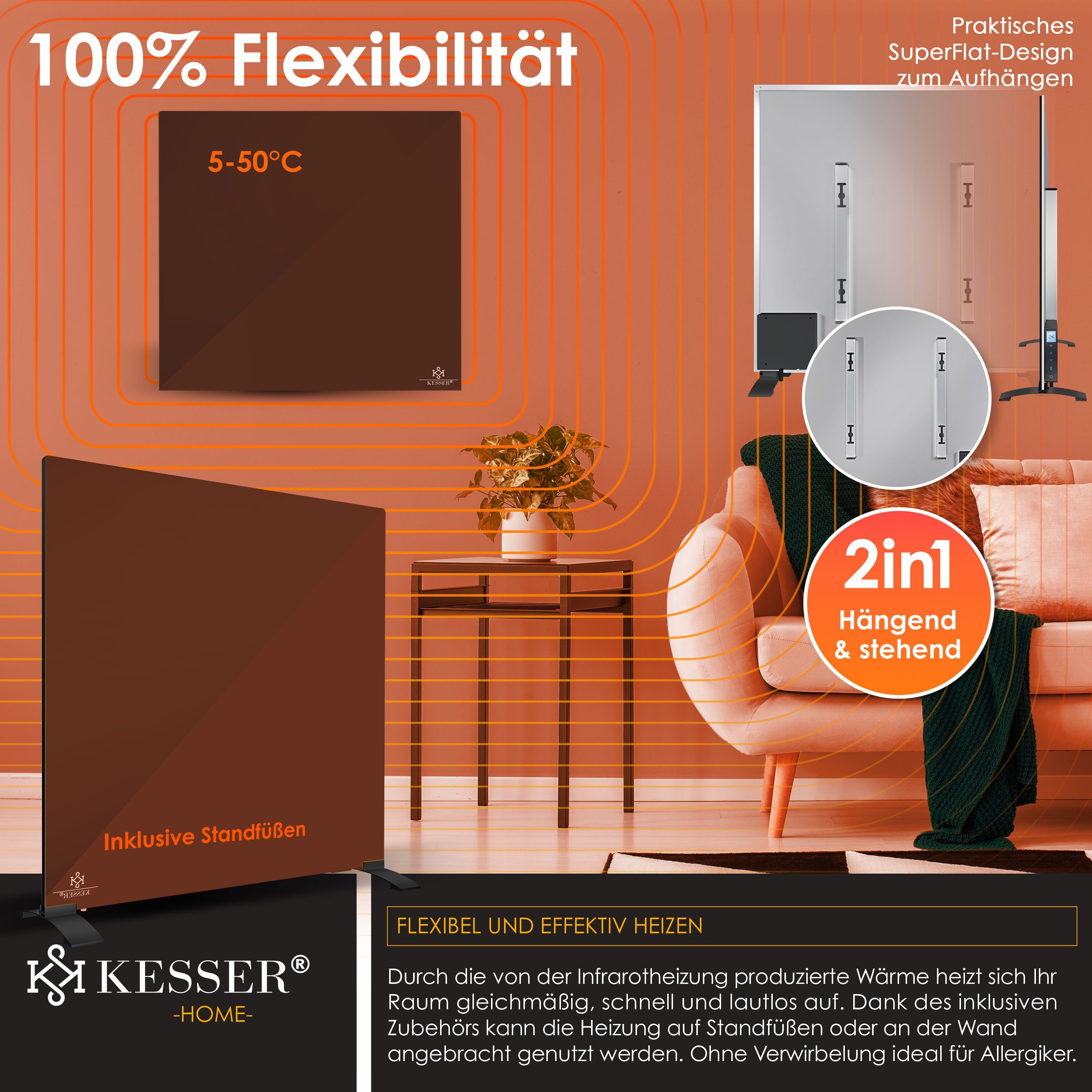 KESSER Infrarotheizung, Aluminiumheizung Energiesparend 2in1 Standgerät & Wandmontage