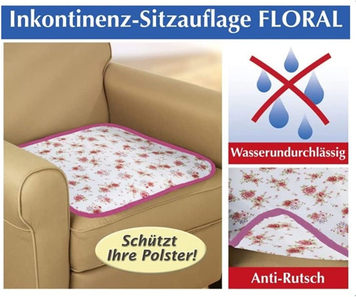 WENKO Inkontinenz-Sitzauflage 2-er Set Sitzbezug Stuhlauflage, Floral Stuhlkissen Sitzkissen, 100% Baumwolle