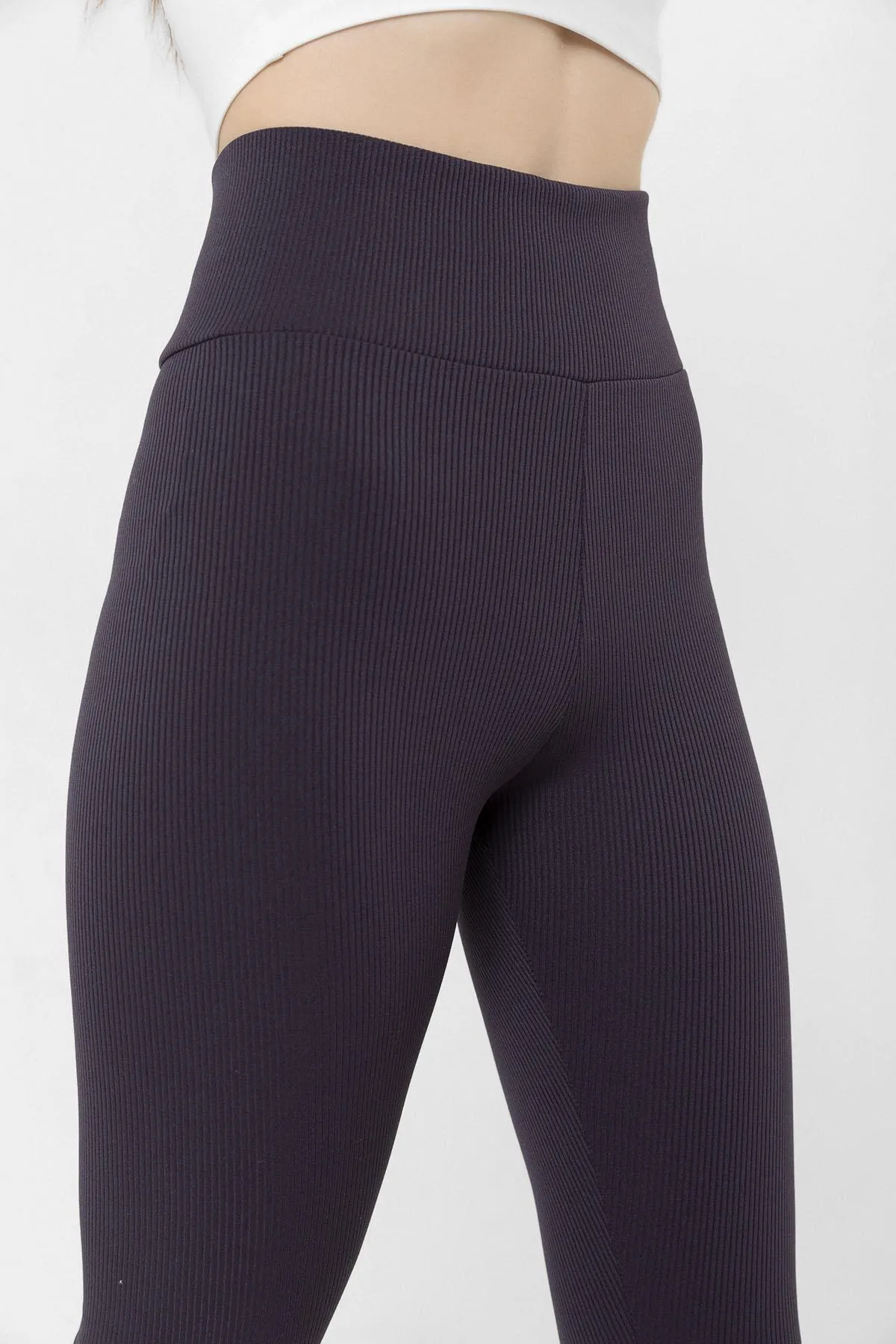 Domoda  Innenseite aus geräuchertem Fleece, elastisch, erhöht, gerippt, Interlock-Winterstrick-Leggings mit Raffung @verona