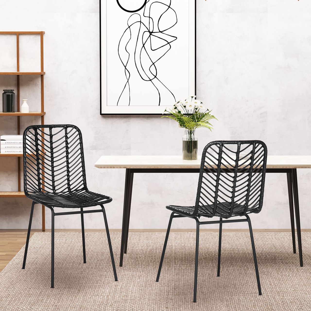 HOMCOM 2er-Set Esszimmerstuhl Küchenstuhl Wohnzimmerstuhl Stahl Schwarz