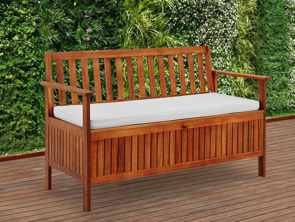 Casaria Gartenbank, inkl. Staufach + Sitzauflage Akazie Holz Wetterfest 120x62x82cm