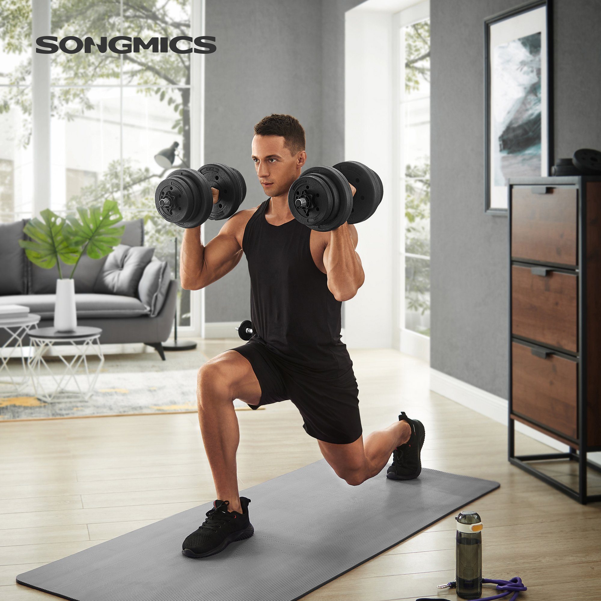 SONGMICS Hantel-Set, 2-in-1-Kurzhantel, 2x10/15 kg, für Zuhause, 1 Paar