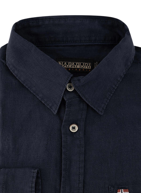 NAPAPIJRI, Hemd, Regular Fit, Reines Leinen, schwarz