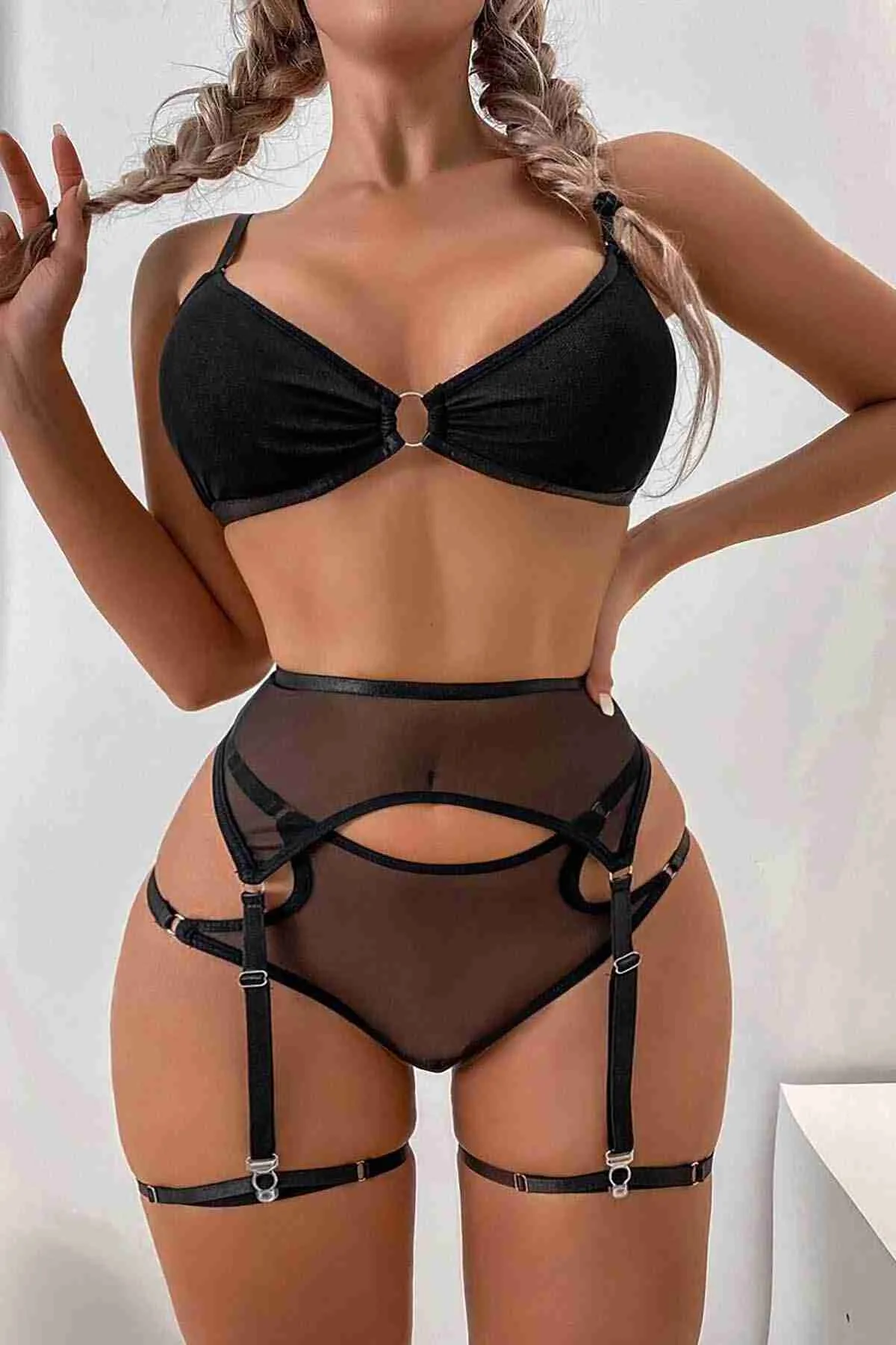 Merry See  Fancy Clothes Fancy Garter Suit BH Höschen Schwarz