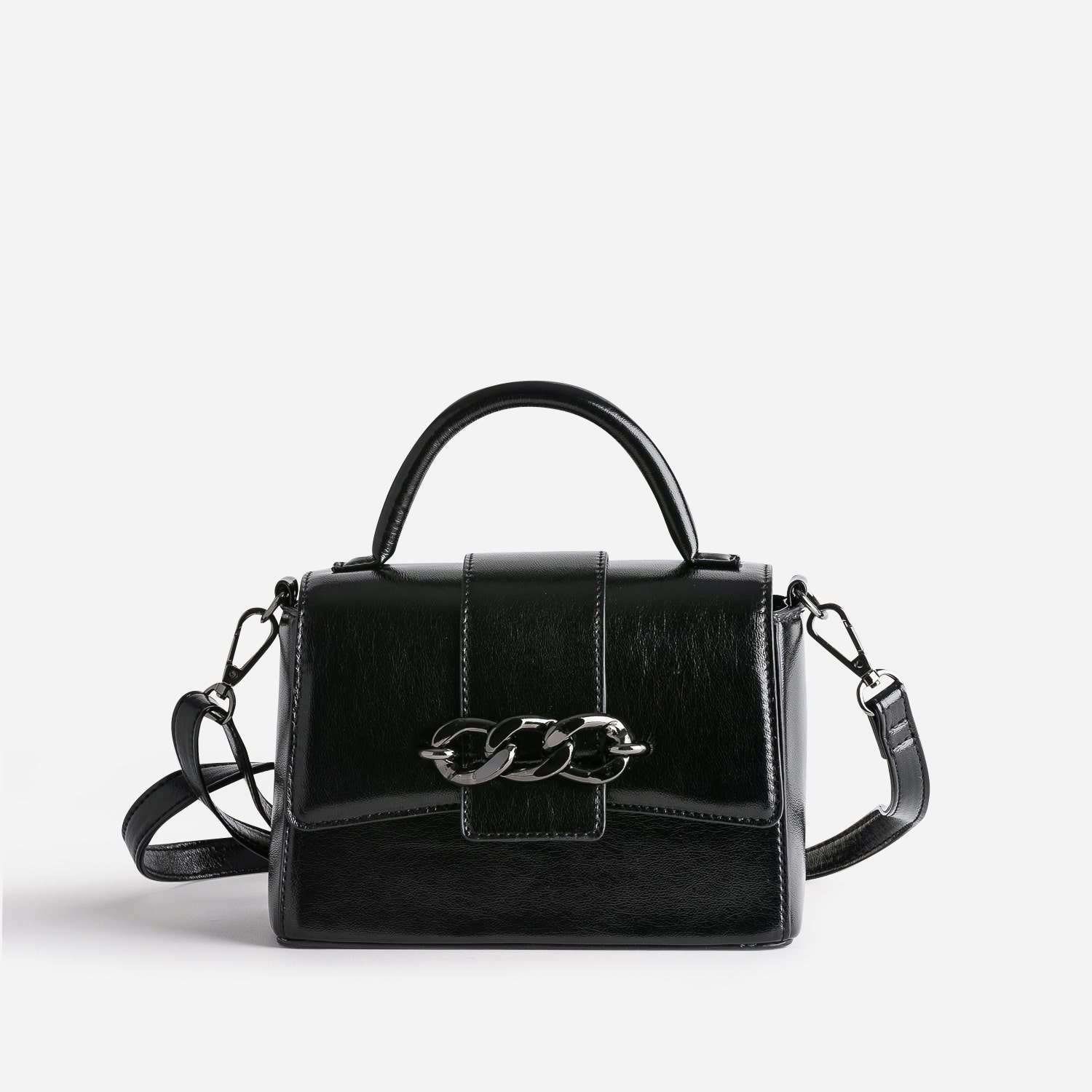 Sac à main TEXTO noir glacé avec maxi chaîne