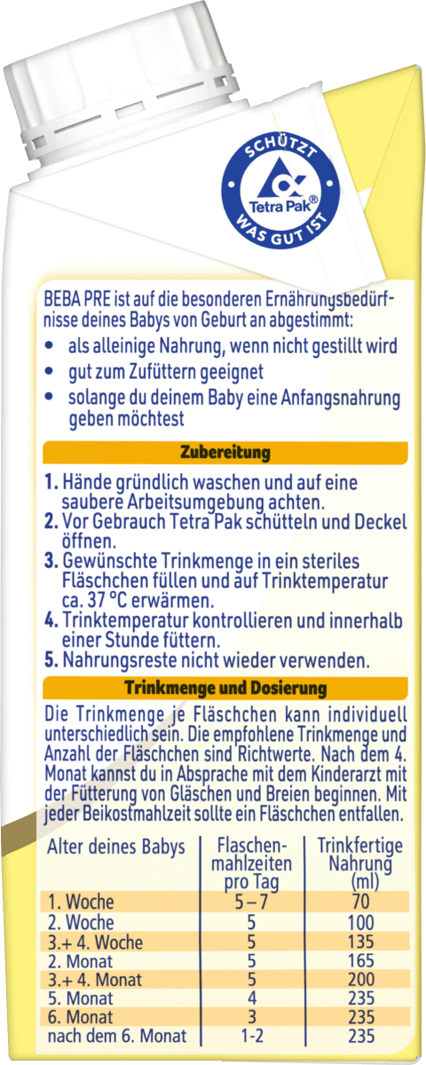 Anfangsmilch Pre trinkfertig von Geburt an, 200 ml