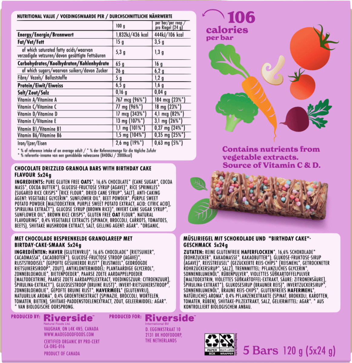 Müsliriegel, Chocolate Drizzled, Granola Bars, Birthday Cake Flavour (5 Stück), 120 g