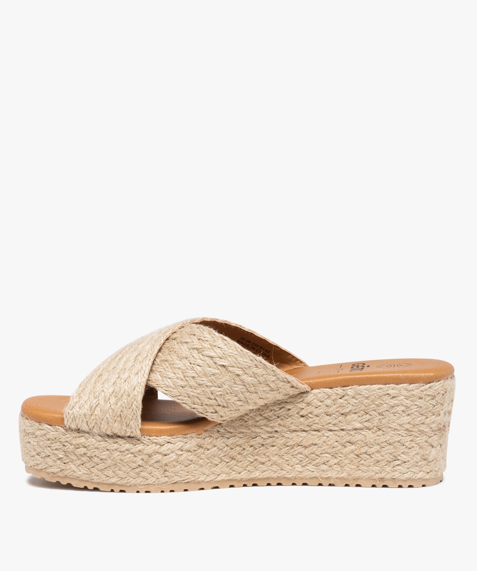 Mules femme plateforme à brides en corde tressée beige | GEMO