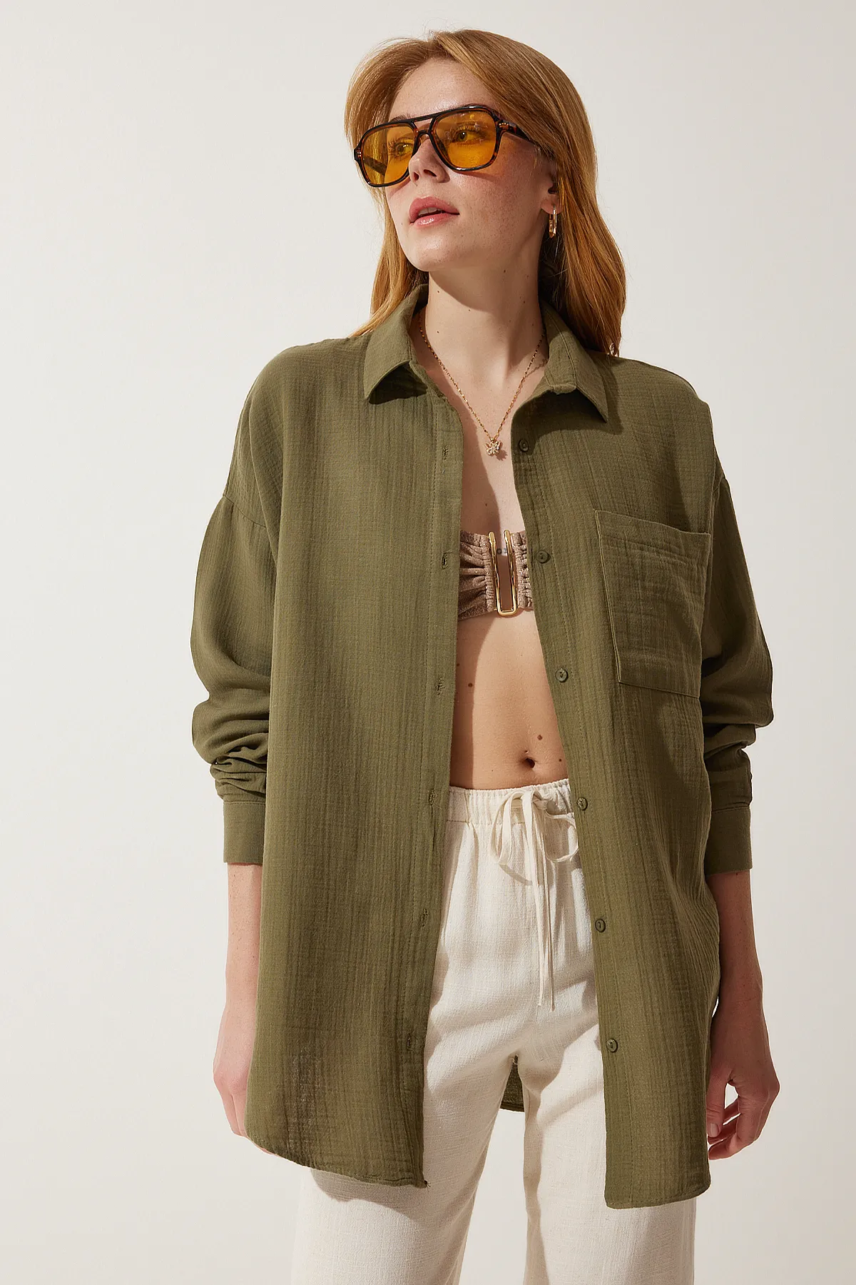 Happiness İstanbul  Hemd - Khaki - Oversized