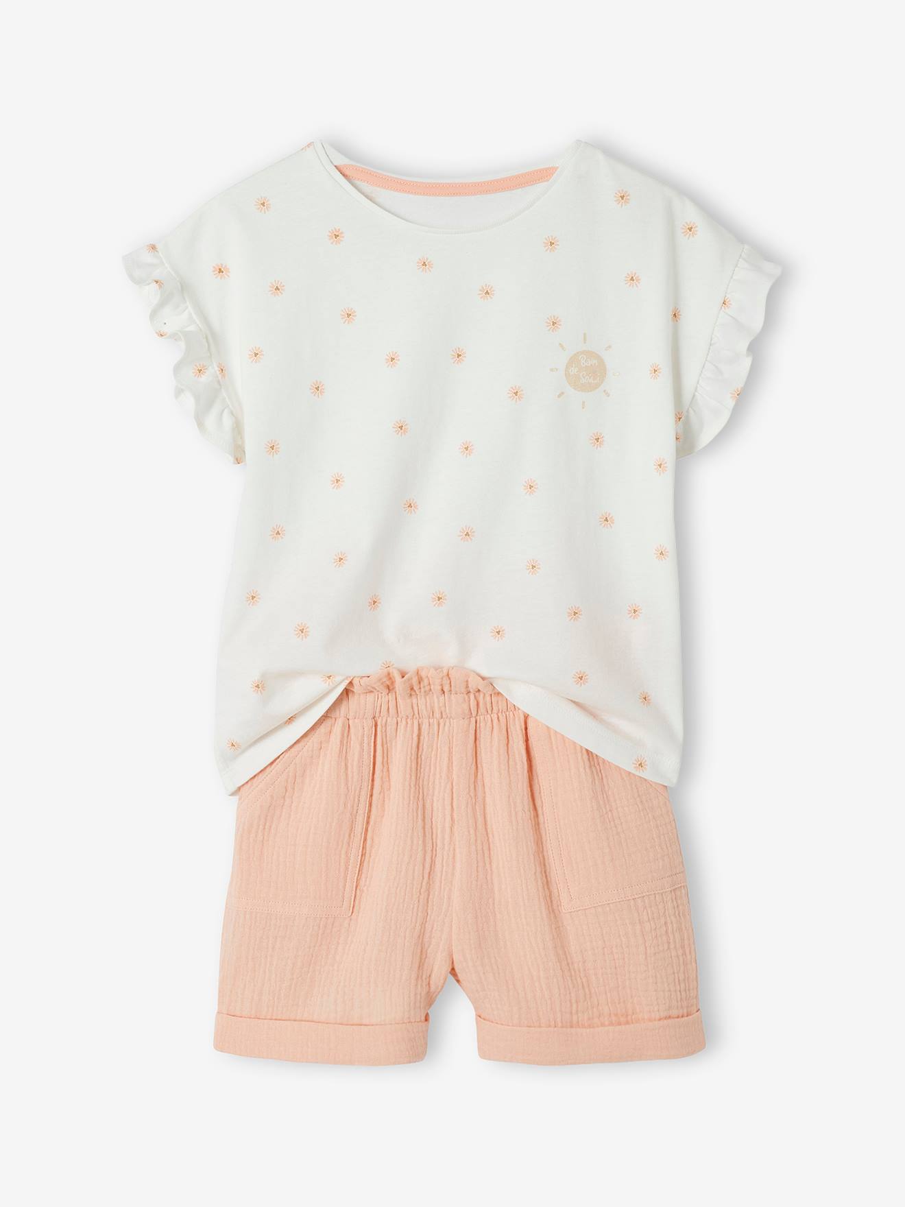 Vertbaudet Mädchen-Set: T-Shirt & Shorts - pfirsich