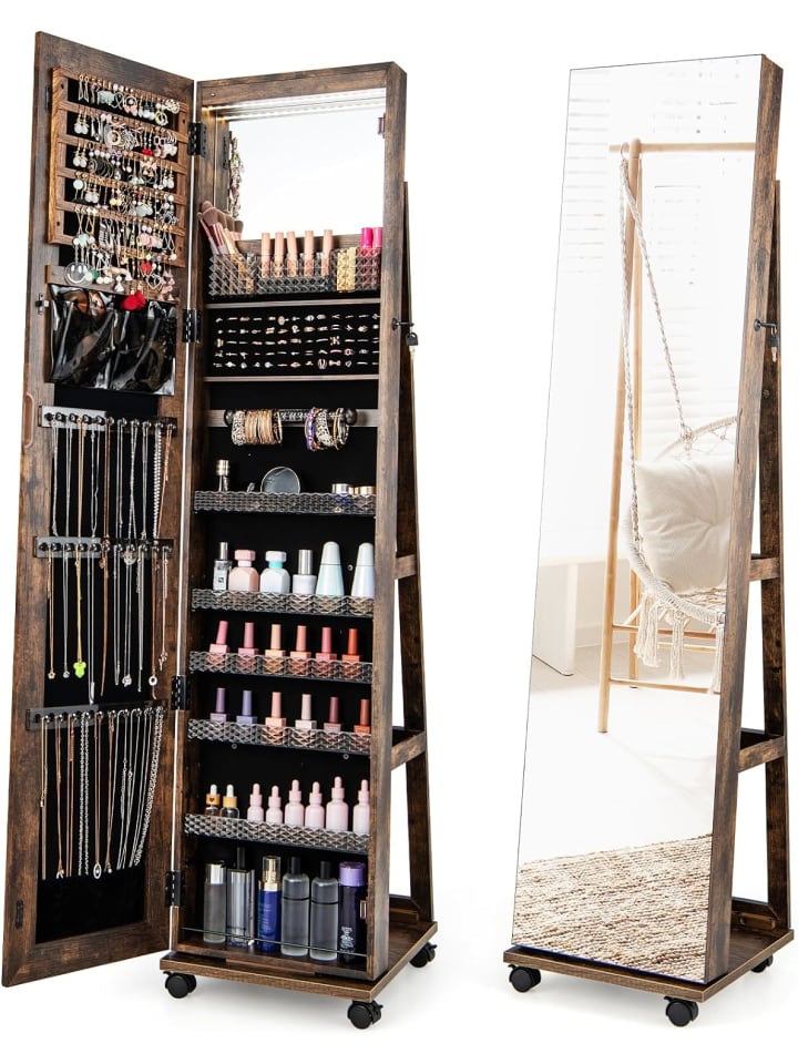 COSTWAY Schmuckschrank LED mit Rollen in Taupe günstig kaufen onesize