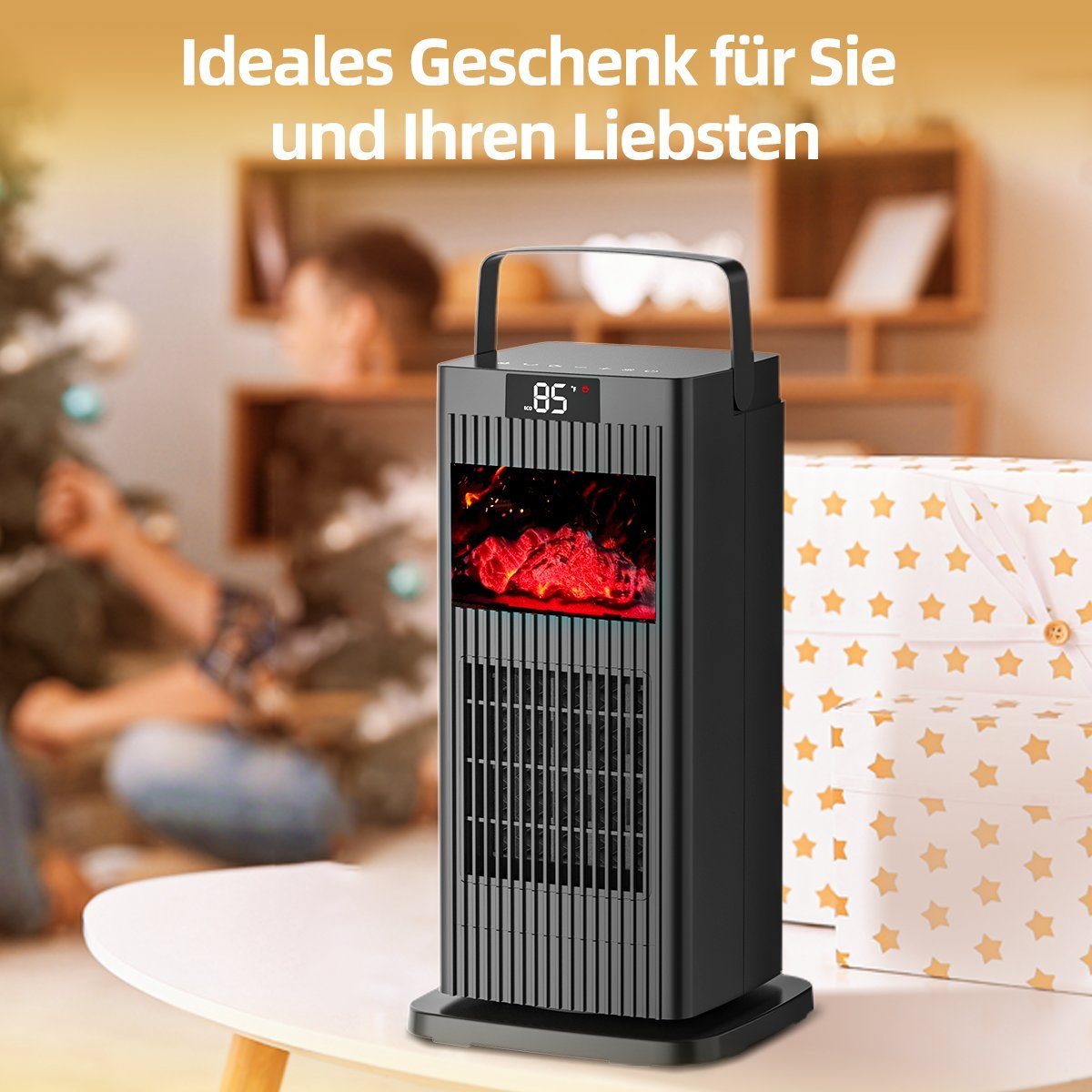 7Magic Heizlüfter Energiesparender Heizgerät 1500W Heizstrahler Leise Standheizstrahler, 1500 W, Elektro Kamin,90° Oszillierend Elektroheizung,12 Std. Timer