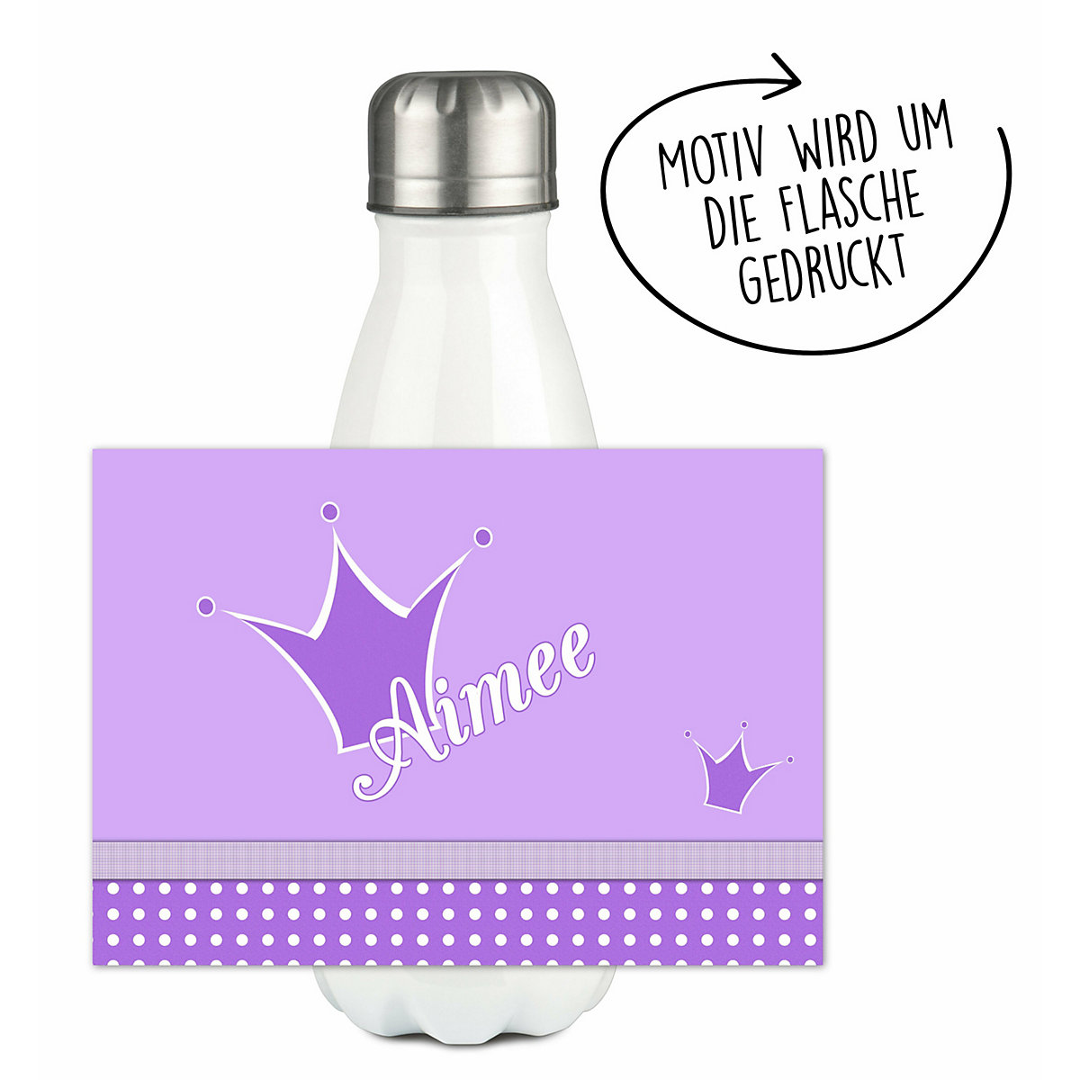 Edelstahl Kinder Thermoflasche / Trinkflasche bunt Krone Farbe lila Spülmaschinenfest, Auslaufsicher, Bruchfest, Doppelwandig, Für Heißgetränke geeignet, Mit Deckel, Isoliert