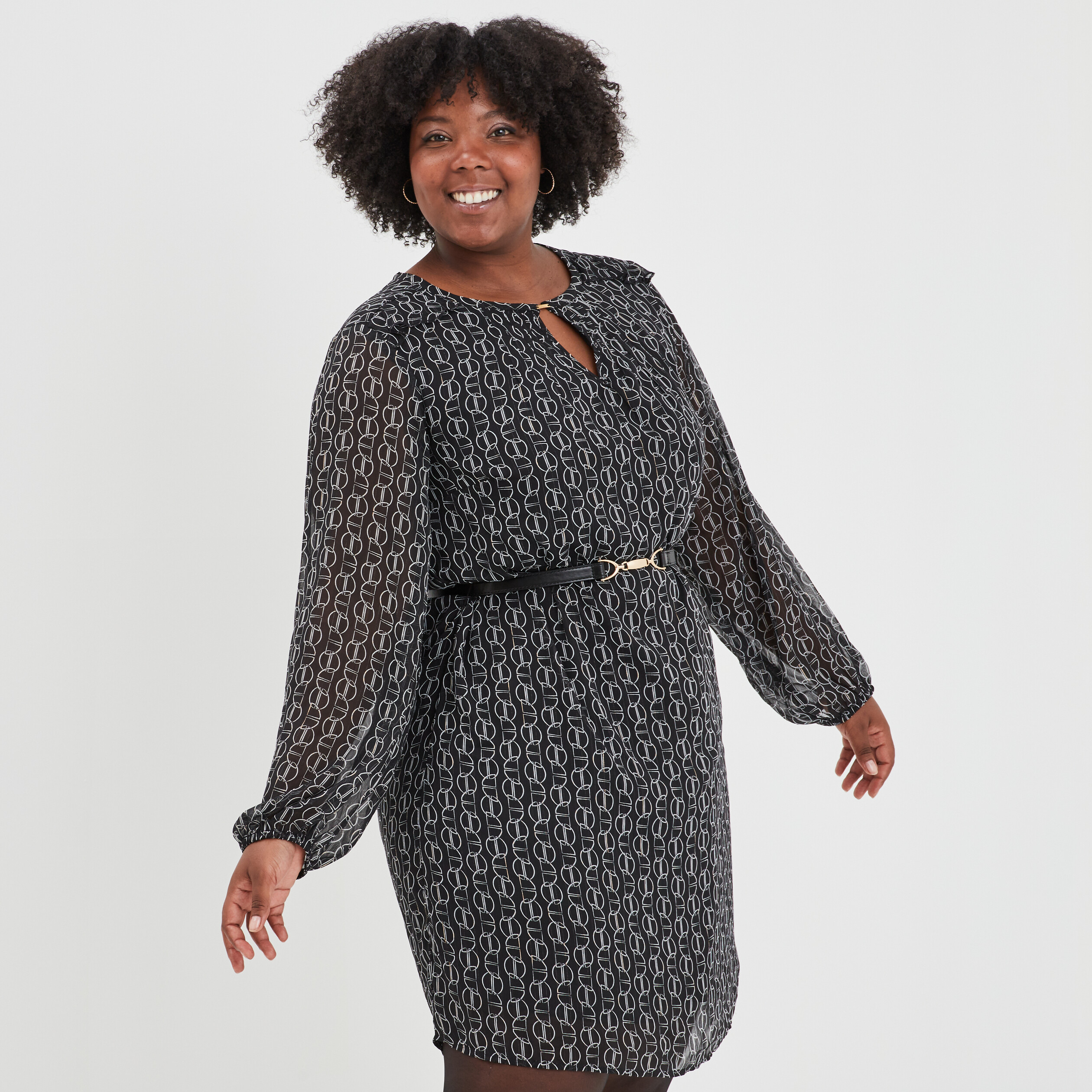 Robe fluide à encolure goutte noir femme grande taille | La Halle