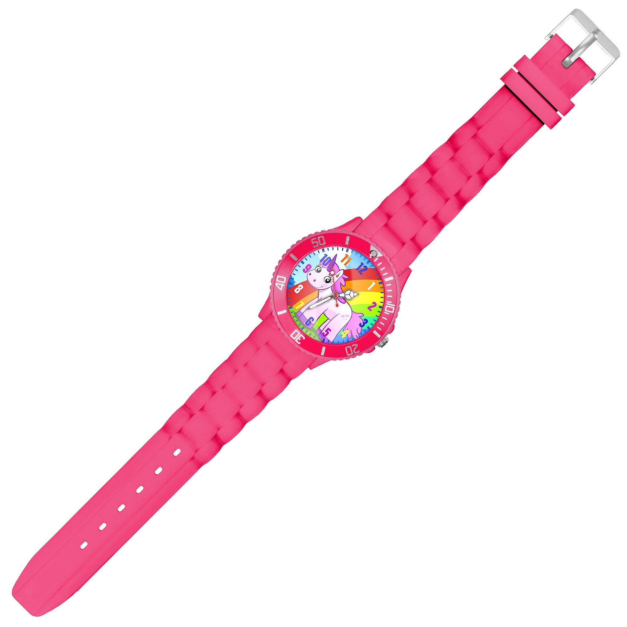 Taffstyle Quarzuhr Kinder Armbanduhr Silikon Einhorn Analog Uhr Bunt, Mädchen Sportuhr Bunte Kinderuhr Lernuhr Regenbogen Silikonuhr