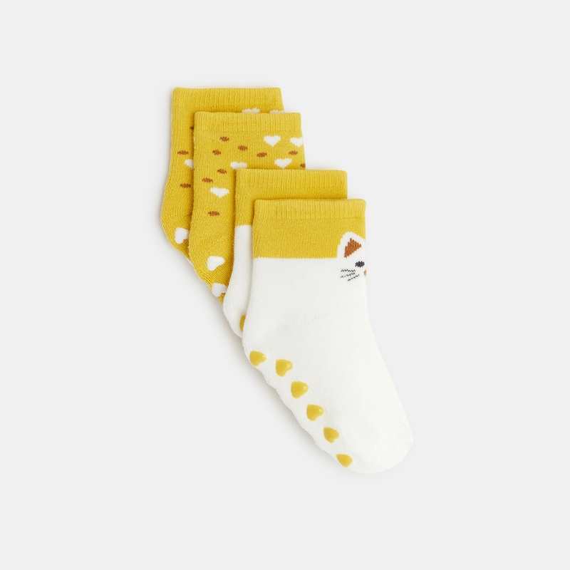 Chaussettes chat anti-glisse jaunes bébé fille