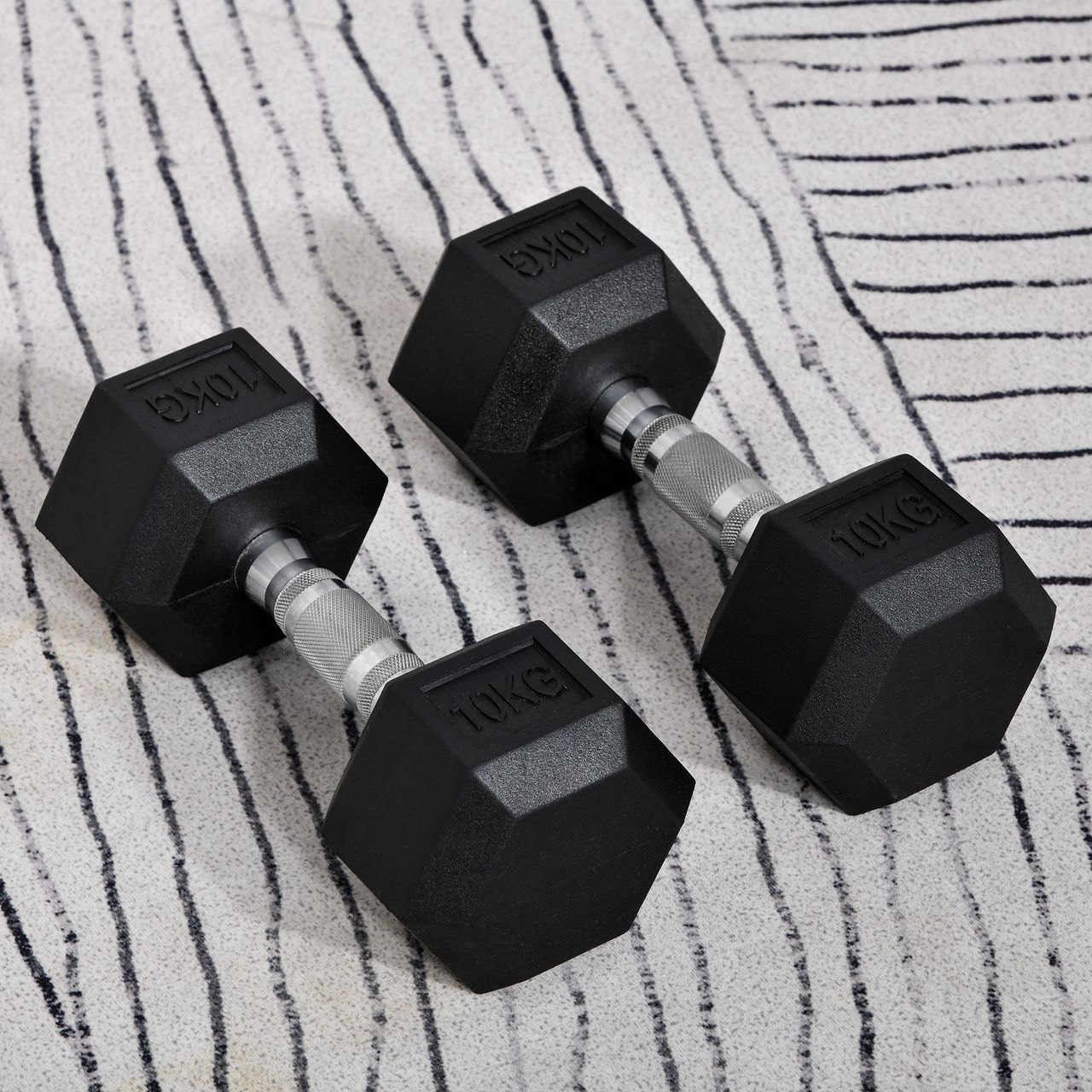 HOMCOM 2er-Set Gummi-Hantel Fitness Hantel Kurzhantel für Trainingsraum schwarz 10 KG