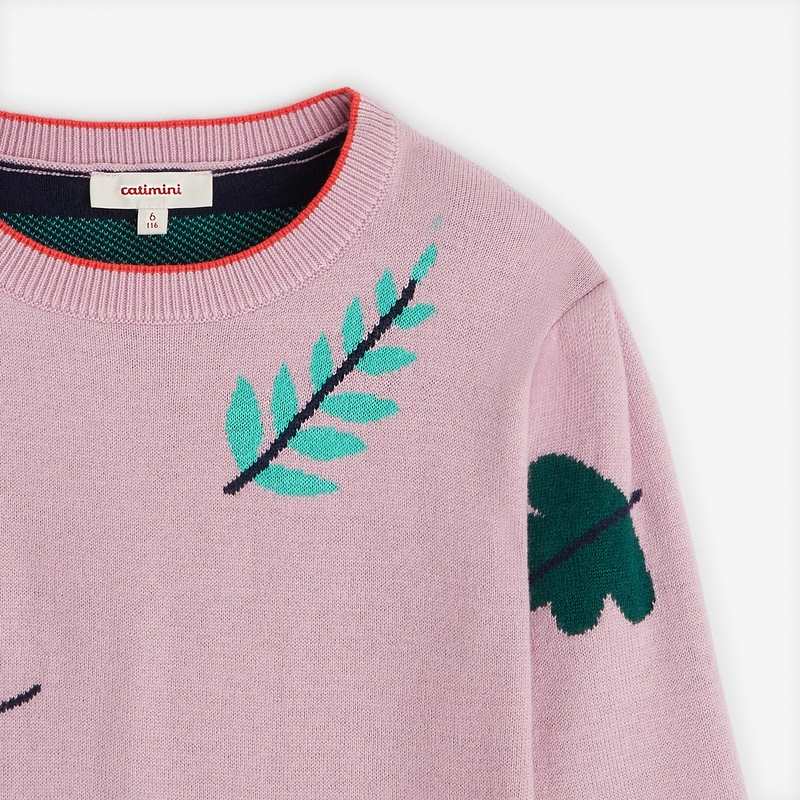 Robe violettete à feuilles pour fille en tricot Catimini