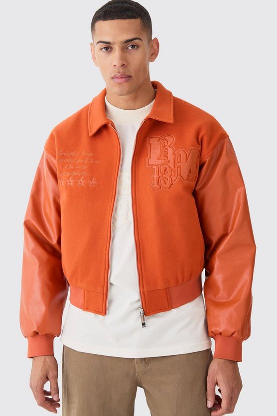 Kastige Melton Jacke mit PU-Kragen
