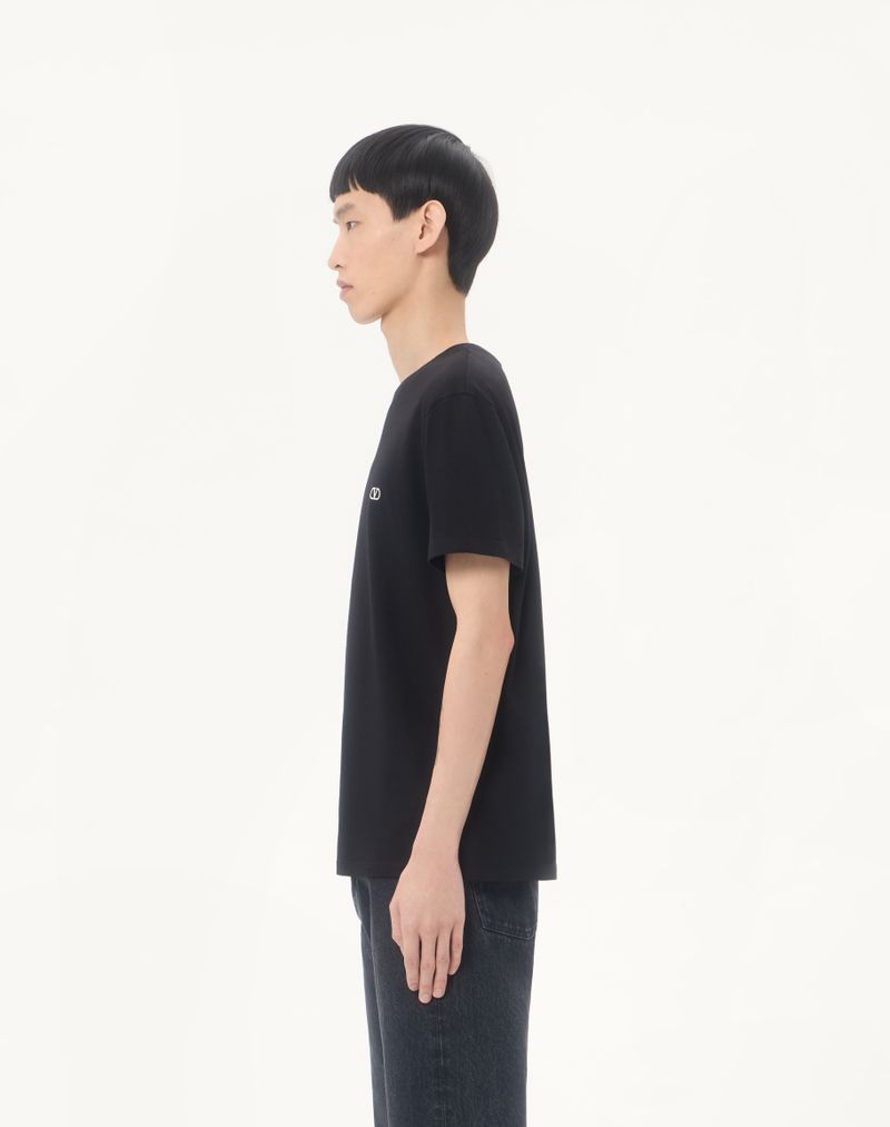 Valentino bomulds-T-shirt med V-logo-broderi