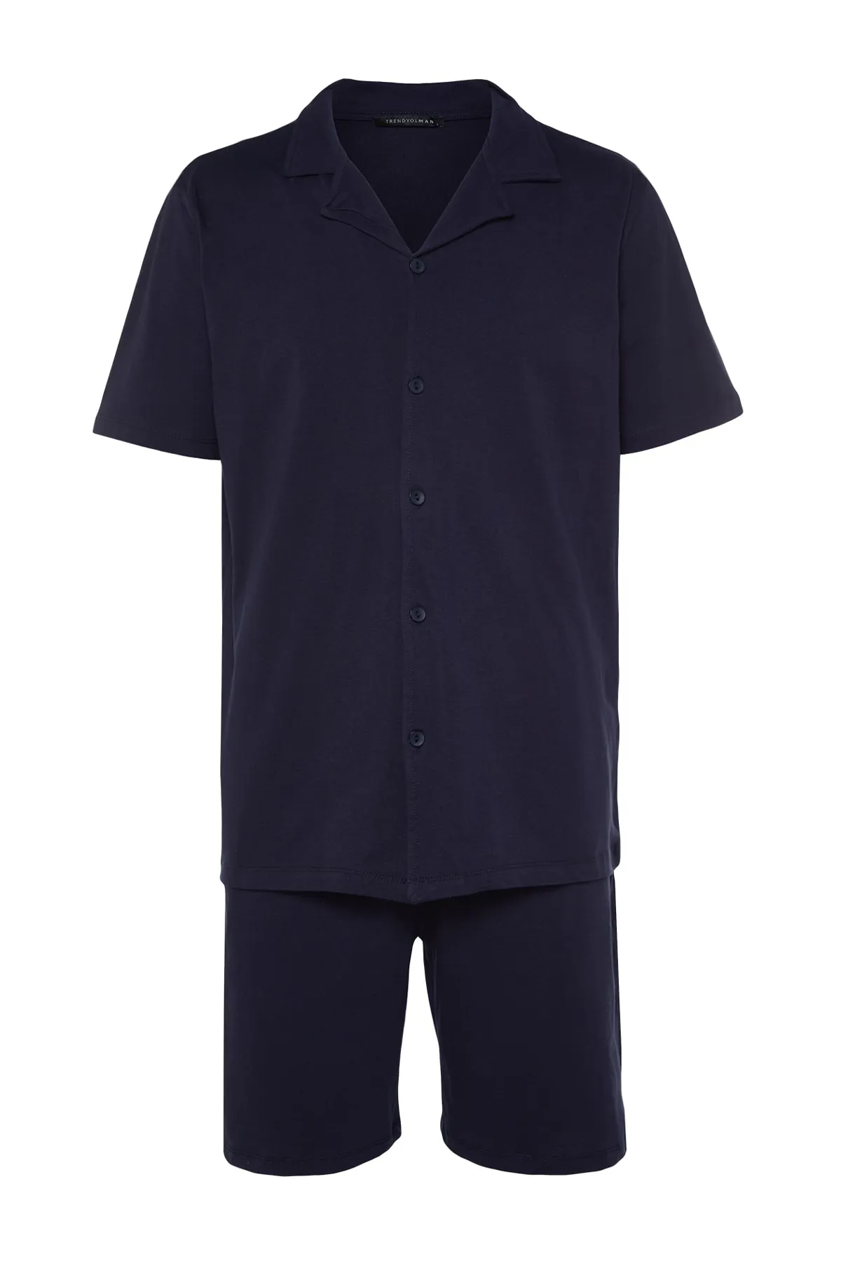 Trendyol Collection  Marineblaues Unisex-Pyjama-Set mit Shorts und Apache-Kragen in normaler Passform TMNSS23PT00007