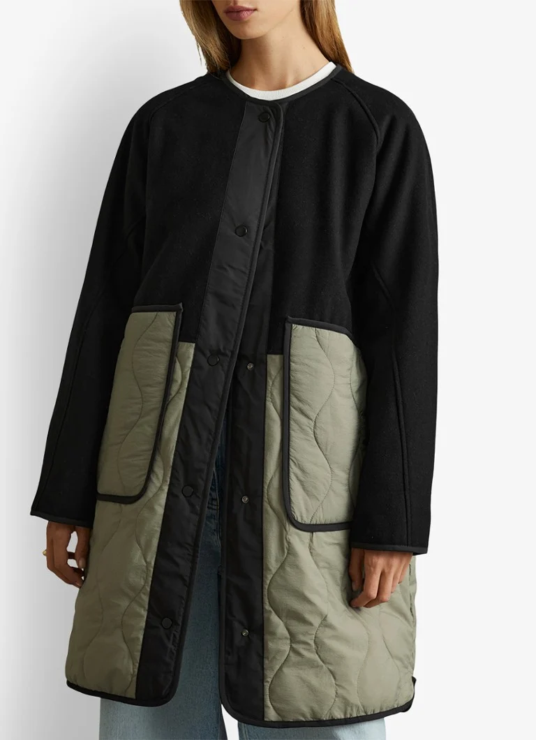 Reiss Ollie reversible jacket in wool blend with quilt pattern